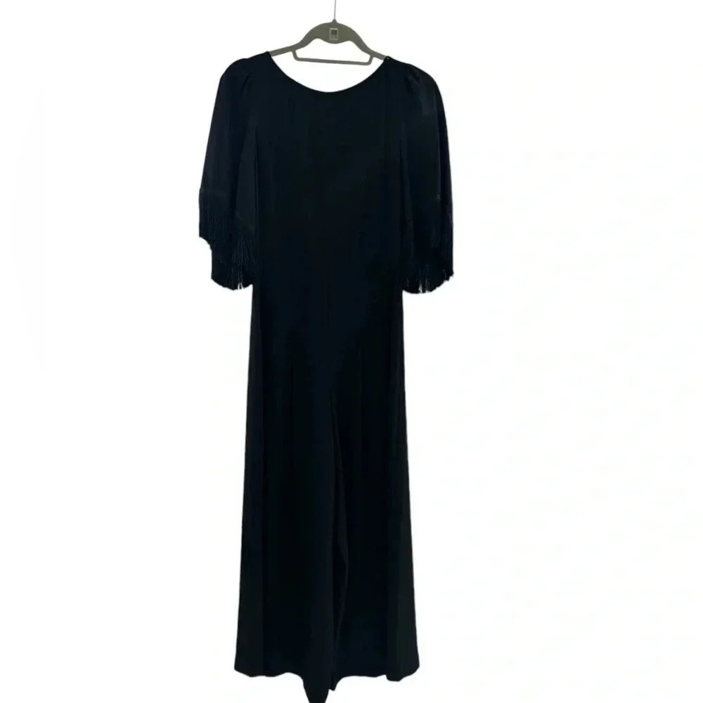 Traffic People Fringe Sleeve Jumpsuit Black Size XS Wide Leg zipper back - EUC